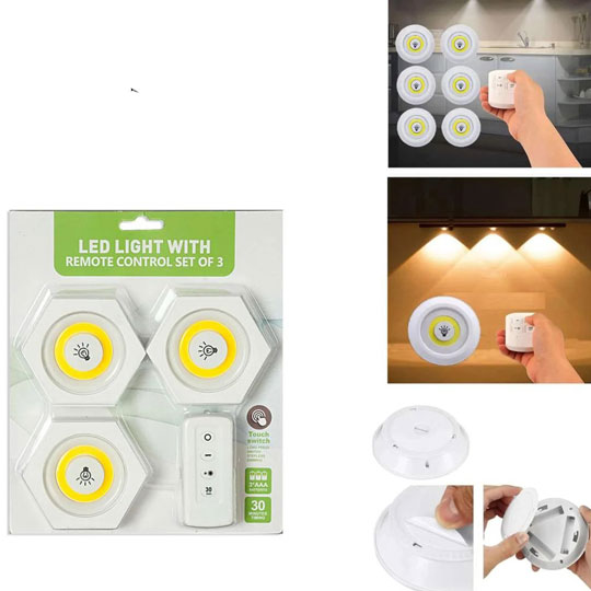 چراغ زیر کابینتی ریموت دار طرح شش ضلعی 3 چراغ زیر کابینتی ریموت دار طرح شش ضلعی با نصب آسان و نورپردازی لمسی