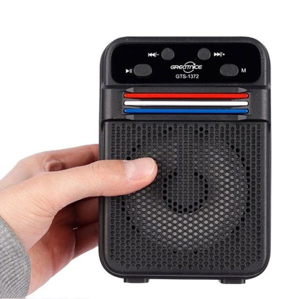 تصویر اسپیکر بلوتوث قابل حمل گرید نایس مدل GTS-1372 با طراحی مشکی و نورهای رنگی RGB