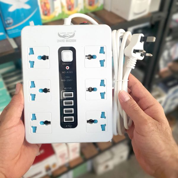 تصویر چندراهی برق و شارژر چندکاره مدل A163 با پورت USB و کلید محافظ